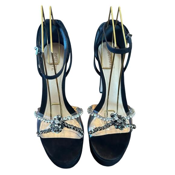 Schutz Suede Platform High Heels Clear Strap Rhinestone Embellished NEW 9.5 - Picture 3 of 10